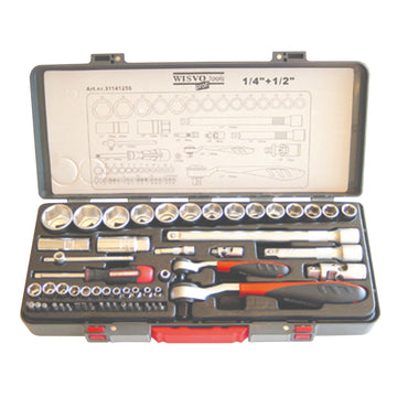 Jeu de douilles 1/4" + 1/2" en cassette plastique S56