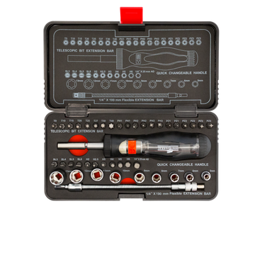 Socket set 1/4 in plastic case Screwdriver 3114 S43